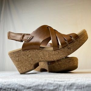 Clarks NWT Giselle Glow Brown Leather Wedge Sandals Women’s Size 9.5 M